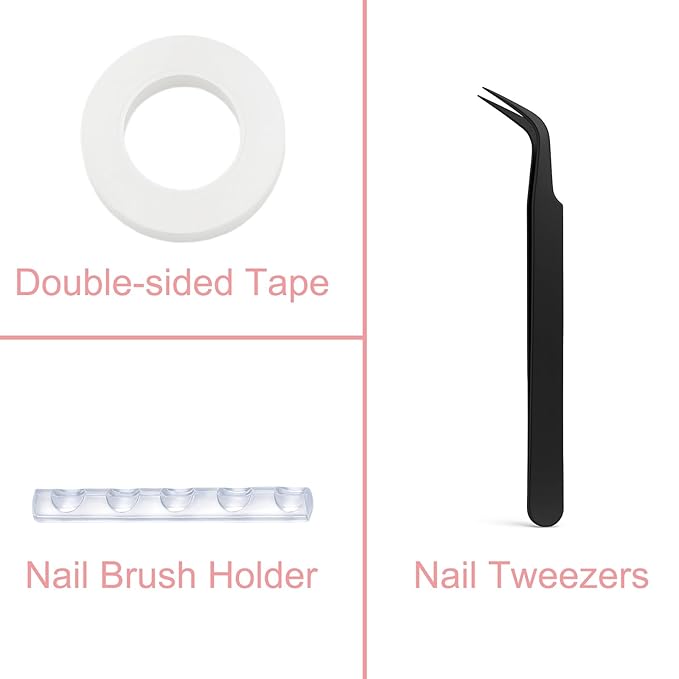 Nail Art Tools Set,15 PCS Nail Brushes,5 PCS Nail Dotting Tools,Nail Stands,Brush Holder,Tweezers,Double-Sided Tape,Nail Design Tools Kit for Press On Nails and Nail Painting