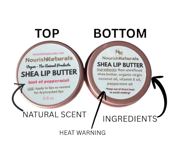 Shea Lip Butter - All Natural 4 Ingredient Lip Balm - Pack of 3 - for dry cracked lips, travel sized, ultra moisturizing vegan lip balm, for long lasting hydration & lip repair, w/Peppermint oil