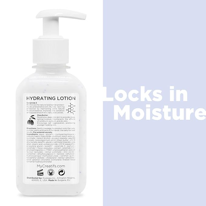 Cosmétiques Créatifs Hydrating Lotion for Dry Hands, Nails, and Cuticles, 8.5 fl. oz., Daily Moisturizing Skincare for Soft, Sensitive Skin with Shea Butter and Ceramides