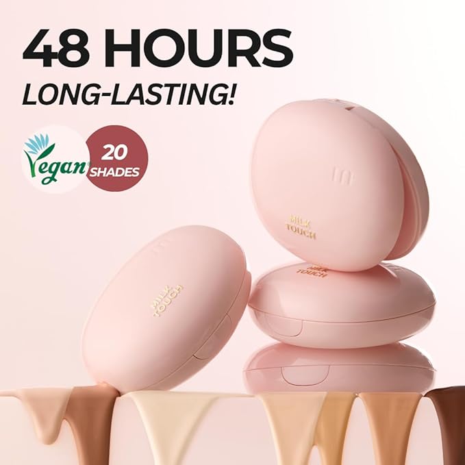 milktouch Cushion Foundation, 24H Flawless Skin, Radiant Shine, No Oxidation, Long-Lasting, Non-Creasing, 60% Hydrating Skincare Infused Korean Foundation (15N Fair Ivory)