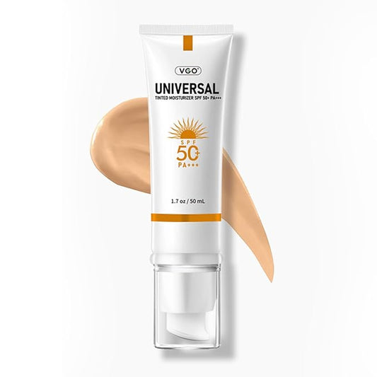 VGO Tinted Sunscreen for Face SPF 50, Hydrating Sun Essence Leaves No Sticky Feeling Travel Size Sunscreen Against UVA and UVB Rays 50ml / 1.7oz