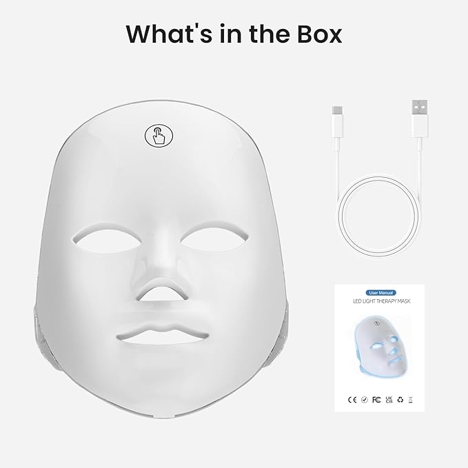 SUERBEATY Red Light Mask For Face, 7-1 Colors Red Light Face Mask, Facial Skincare At Home, Cordless, Portable and Rechargeable