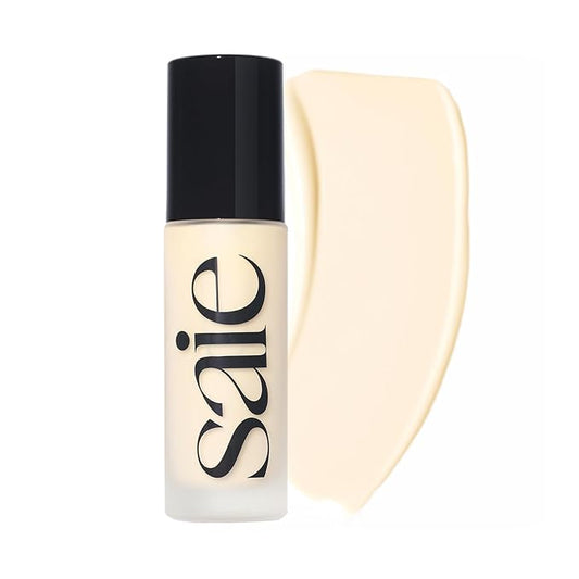 Saie Glowy Super Skin Tint Liquid Foundation - Weightless + Dewy Foundation with Lightweight Medium Coverage - Hydrating Face Makeup + Skin Care Serum Hybrid with Hyaluronic Acid - Shade 1 (1.01 oz)
