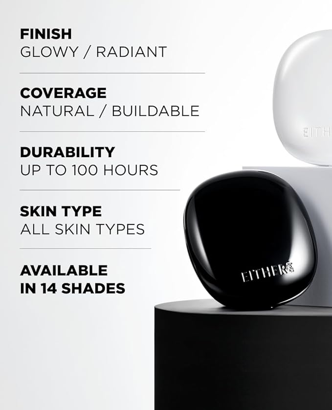 EITHER& Glow Pixel Cushion, 62% Skincare-Infused Foundation for Radiant Glass Skin, No Oxidation, 100H Long-Wear, Lightweight Buildable Korean Cushion (24P Suede, 12g)