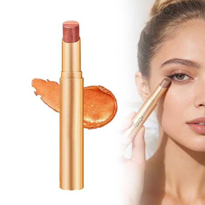 3-in-1 Easy Eyeshadow Stick, All-in-One Eyeshadow for Highlight, Transition & Contour, Quick Blendable Makeup Stick for Beginners, Portable Eyeshadows for Daily Use (Bright Orange)