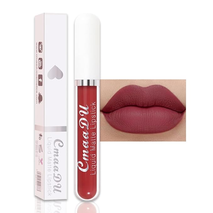 evpct 1Pcs Mauve Plum Red Liquid Matte Lipstick Lipgloss Set for Women, labiales mate 24 horas originales matte larga duracion 24 Hour Lipstick Lip Stains Long Lasting Waterproof 24, 02#
