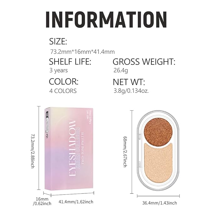 2Pcs Shimmer Brown Eyeshadow Double Colors Palette, High Pigment Eye Shadow Powder, Blendable Smooth and Texture Waterproof, Smudge-proof, Durable and Long-lasting Makeup Palette 01#+03#
