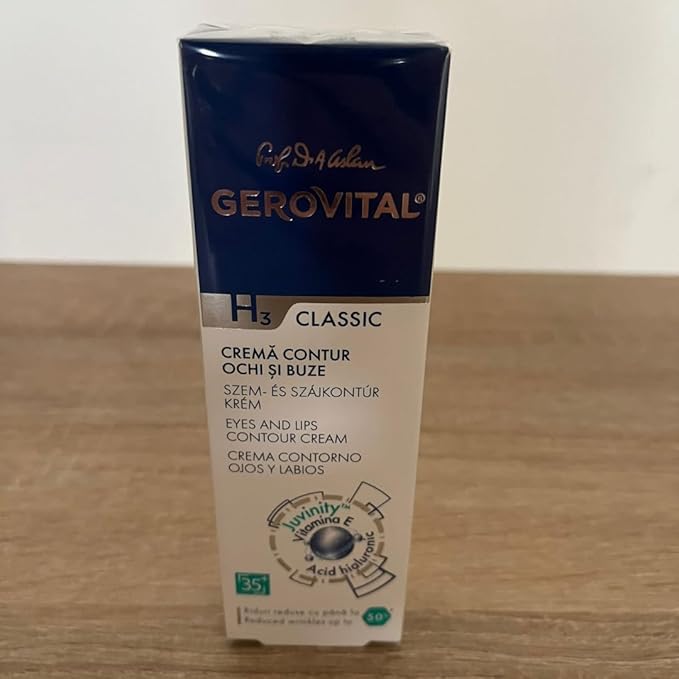 GEROVITAL CLASSIC Anti-wrinkle around Eyes and Lips Lifting Cream with Hyaluronic Acid, Vitamin E and Juvinity™ for Dark Circles, Fine Lines & Wrinkles, 15 ml