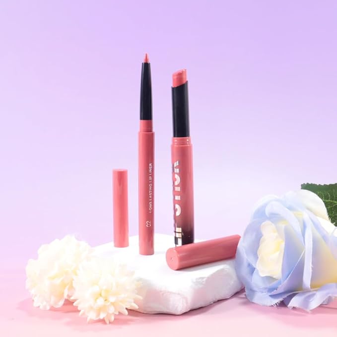 AMY'S DIARY 2Pcs Red Lipstick and Lip Liner Combo, Lip Liner and Lip Stick Kit for Women, Matte Lip Pencil and Smooth Hydrating Lipstick,Lip Makeup Set (02#Warm Rosewood)