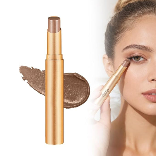 3-in-1 Easy Eyeshadow Stick, All-in-One Eyeshadow for Highlight, Transition & Contour, Quick Blendable Makeup Stick for Beginners, Portable Eyeshadows for Daily Use (Brown)