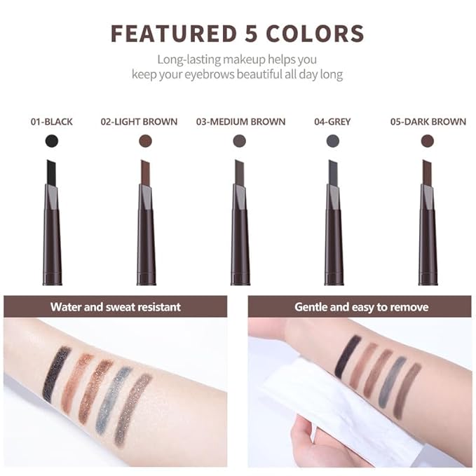 Berinist 12pcs Dark Brown Waterproof Eyebrow Pencils for Women, Retractable Dual-End Eye Brow Pencil with Brush, Triangular Tip Design, Easier to Define and Fill in Eyebrows for Natural Brow Shape