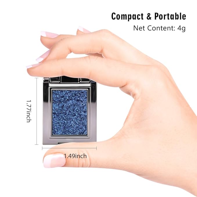 Sparkly Eyeshadow Palette for Women, Single Monochrome Eye Shadow Makeup, Shiny Pressed Cream Powder, Blendable Natural sombras para ojos, Holographic,Vegan,Travel (10-sparkly-Blue)