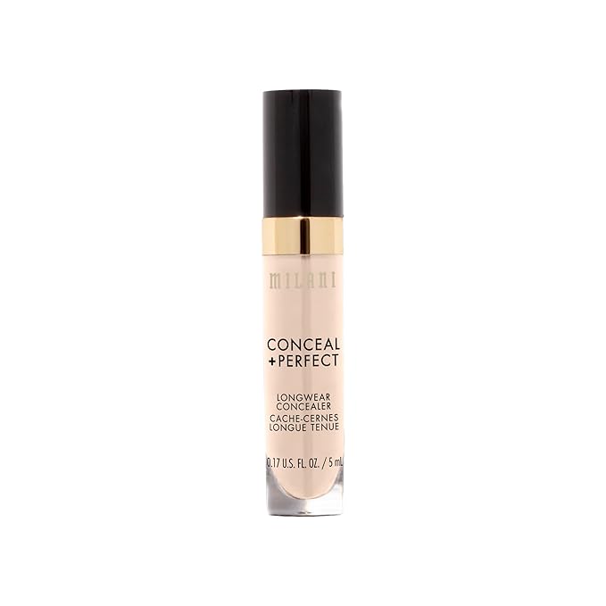 Milani Conceal + Perfect Longwear Concealer Full Coverage Infused with Hyaluronic Acid & Vitamin E, Cover Dark Circles, Blemishes & Skin Imperfections for Long-Lasting Wear - Pure Ivory
