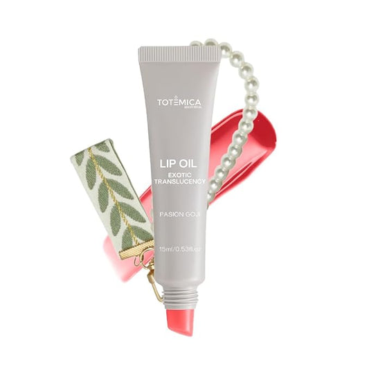 TOTEMICA Lip Oil for women by Ana Patricia, Hydrating Exotic Translucency, Glossy Lip Balm Shine with Shea Butter & Jojoba Oil, Non-Sticky with Nourishing Finish | Passion Goji with Charm