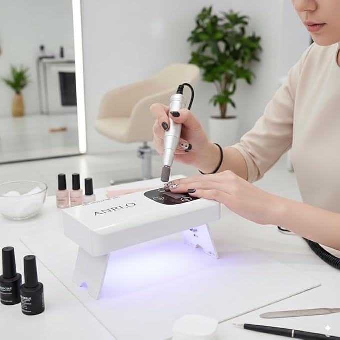 ANRLO Professional Electric Nail Drill, 45000 RPM Cordless Rechargeable E-File Machine, with 12 Bits, Sanding Bands, LCD Display for Acrylic Gel Nails (DMJ-V3)