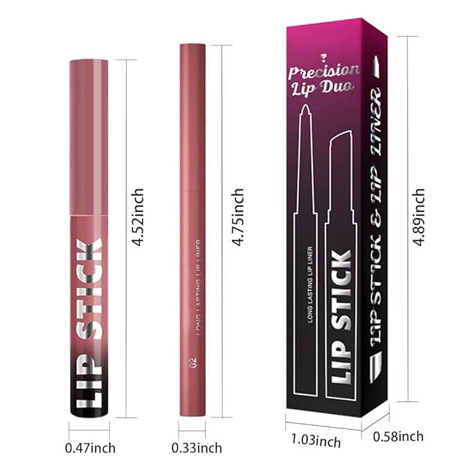 AMY'S DIARY 2Pcs Red Lipstick and Lip Liner Combo, Lip Liner and Lip Stick Kit for Women, Matte Lip Pencil and Smooth Hydrating Lipstick,Lip Makeup Set (02#Warm Rosewood)