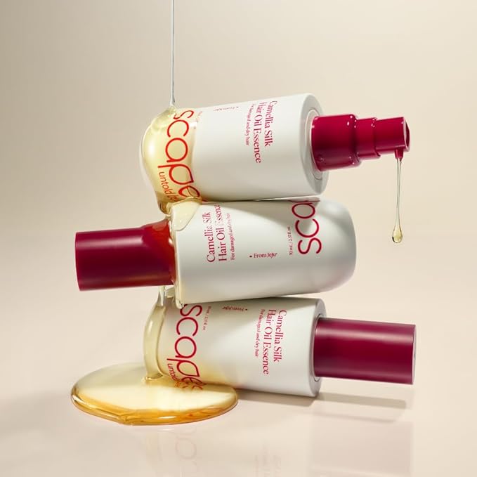 SCAPES UNTOLD BEAUTY Camellia Silk Hair Oil Essence 70ml / 2.37 fl.oz | Lightweight Non Sticky Serum with Jeju Camellia Oil & Keratin | Anti-Frizz, Deep Conditioning for Dry, Frizzy, or Damaged Hair