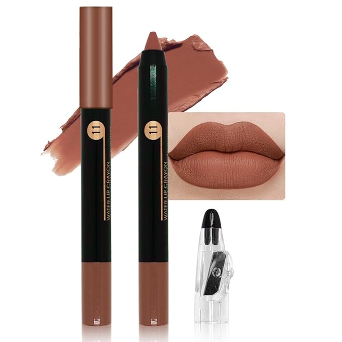 Nude Brown Matte Lip Liner Crayon with Sharpener - Waterproof Smudgeproof Long-Wear Lip Pencil, Creamy Pigmented Lip Crayon for Women, 12HR Stay Silky Velvet Lip Liner 11#