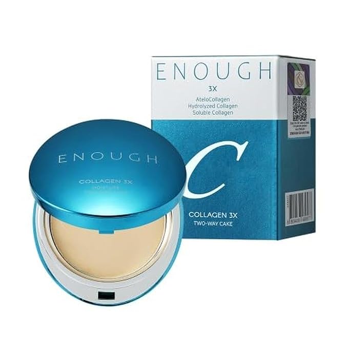 ENOUGH Collagen 3X Moisture Two-Way Cake SPF28, Korean Makeup Blurring Setting Powder Foundation, Face Pressed Powder Compact for Women (#13N Light Beige)