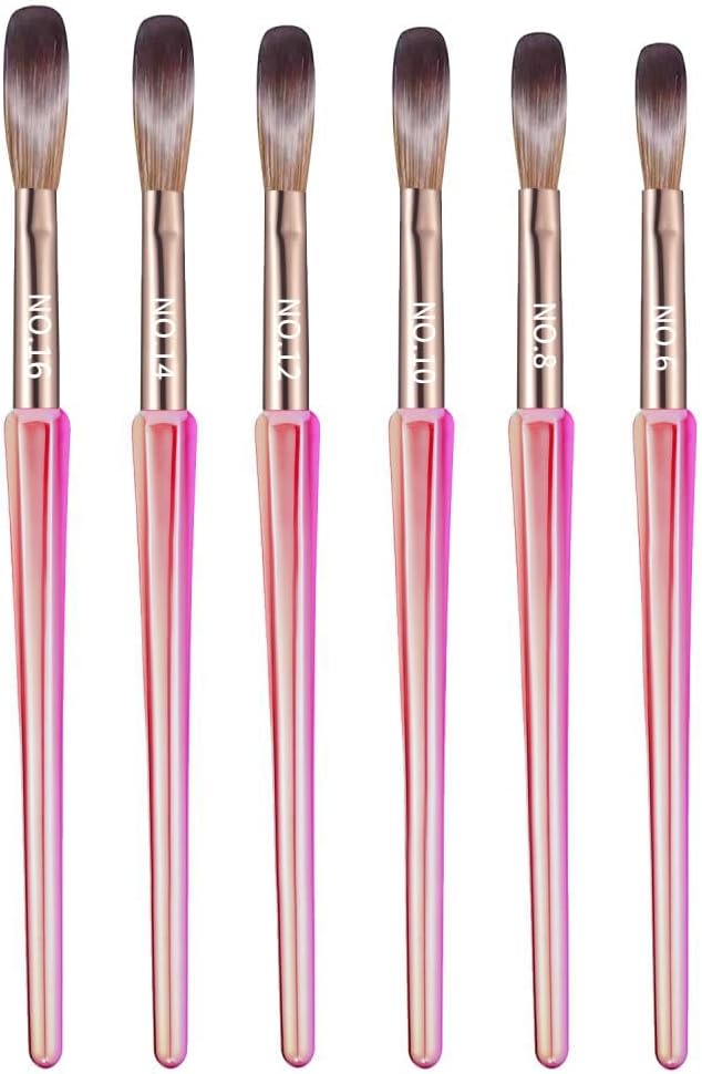 6Pcs Acrylic Nail Brush Set, Size 6/8/10/12/14/18 - Professional Nail Brushes for Acrylic Application Powder & Nail Extension, 3D Nail Carving Tools for DIY Home Salon Manicure-Pink