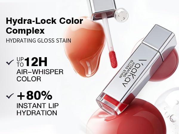 Glossy Lip Stain – Hydrating Tinted Lip Oil Stain with High-Shine Gloss Finish, Non-Sticky Moisturizing Lip Tint, Long-Lasting Stain for Soft & Plump Lips(02 PEACH BANG)
