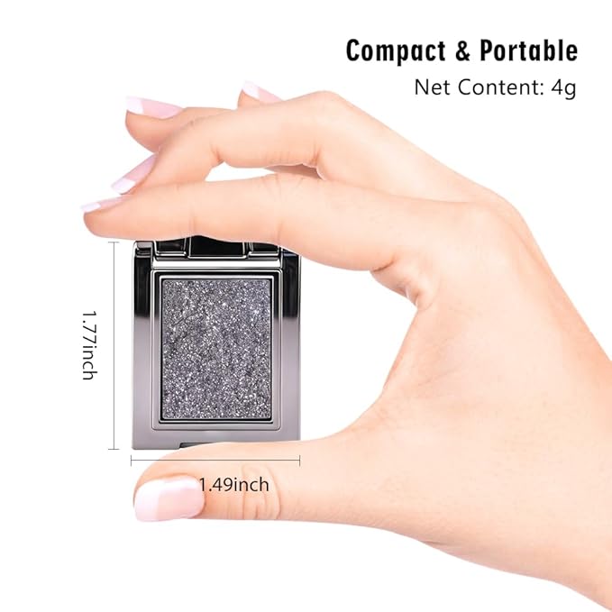 Sparkly Eyeshadow Palette for Women, Single Monochrome Eye Shadow Makeup, Shiny Pressed Cream Powder, Blendable Natural sombras para ojos, Holographic,Vegan,Travel (07-sparkly-Black)