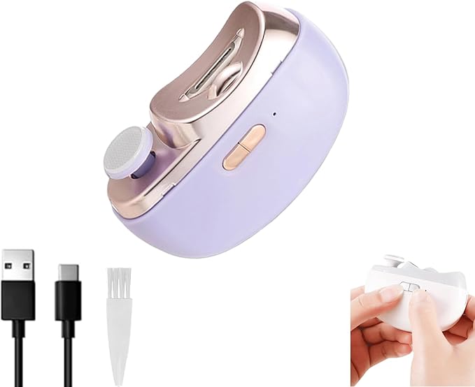 2026 New 3 in 1 Automatic Easy Clip Electric Nail Clipper with Polishing 2 Speed Adjustable for Kids Elderly Adults Homebound Seniors Manicure Kit (Purple)
