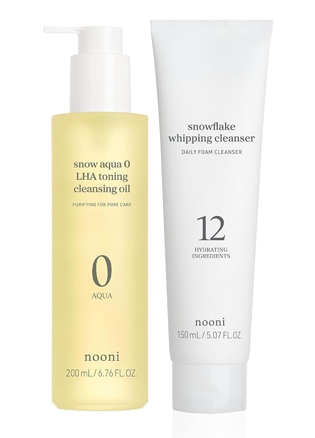 NOONI Double Cleansing Duo - LHA Toning Cleansing Oil + Whipping Cleanser | Makeup Blackhead Remover, Pore Care Control, Glass Skin