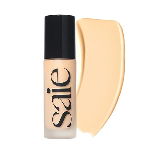 Saie Glowy Super Skin Tint Liquid Foundation - Weightless + Dewy Foundation with Lightweight Medium Coverage - Hydrating Face Makeup + Skin Care Serum Hybrid with Hyaluronic Acid - Shade 6 (1.01 oz)