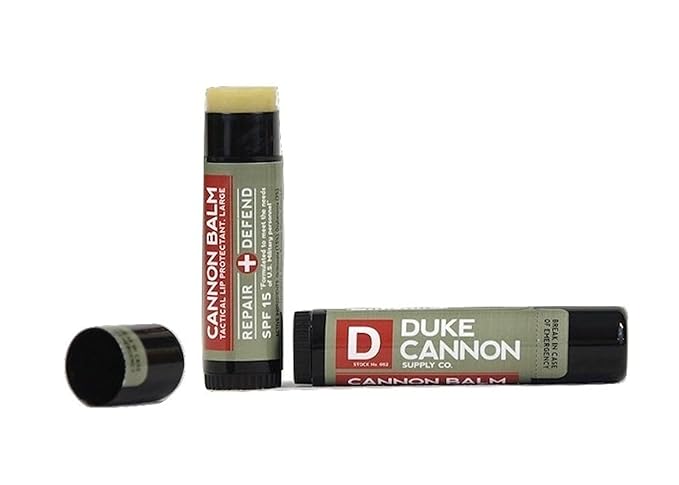 Duke Cannon Balm Tactical Lip Balm 3-Pack with SPF 15, 0.56oz – Premium Lip Protector with Organic Ingredients, Fresh Mint Flavor, Natural Beeswax, Coconut & Shea Butter, UV Protection