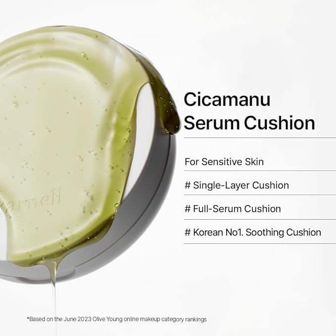 Parnell Cicamanu Serum Cushion - Moisturizing Foundation for Soothing, Coverage, Glass Skin and Lightweight for Sensitive and Dry Skin Pearl Skin (0.52 Fl Oz) (#24 Sand Beige)