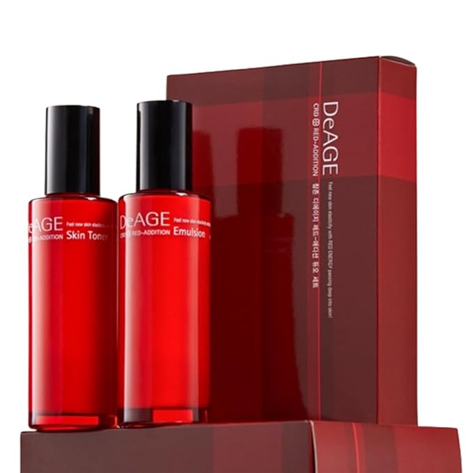 CHARMZONE DeAge Red Addition (New Version) Korean Skincare Set – Anti-Aging Toner & Emulsion Duo (100ml / 3.38 fl.oz) with Red Wine, Pomegranate & Tomato for Hydration, Firming & Radiance