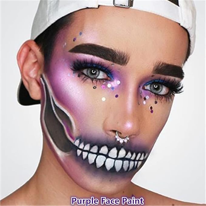 Go Ho Purple Face Body Paint Washable(2.37oz/pc),Full Coverage,Smooth,Water Based Cream Purple Body Paint for SFX Cosplay Costumes Festivals Halloween Ursula Witch Makeup
