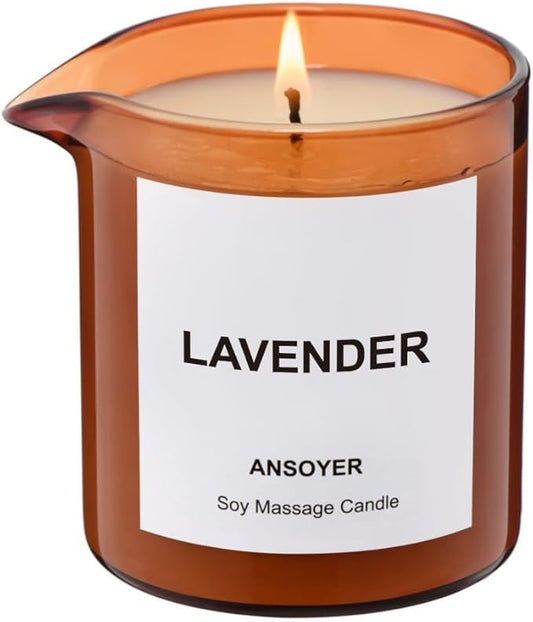 ANSOYER Massage Oil Candle| Massage Oil for Massage Therapy| Massage Lotion Candle| 8 OZ| Amazing Gift for Men or Women (Lavender)