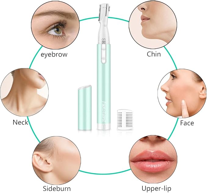 Funstant Eyebrow Trimmer for Women, Precision Facial Hair Trimmer for Chin, Lips, Neck, Upper Lip & Cheeks, Battery Operated Dual-Blade Groomer with Comb Attachment, Painless Portable Electric Shaper