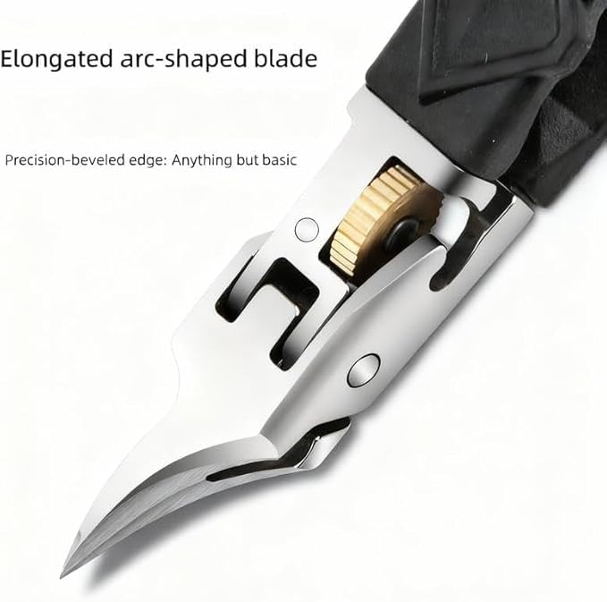 Black Anti-Slip Grip Gear Lock Nail Clipper Set with Ultra-Sharp Tips for Precise Access to Nail Grooves, Pro Nail Tools Eagle Beak Angled Nail Clippers 3-Piece Set (Black)