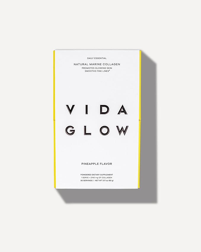 Vida Glow Marine Collagen Powder - Anti Aging Supplement with Collagen Peptides, Promotes Glowing Skin, Strong Nails, Healthy Hair | 30 Servings, Pineapple Flavor