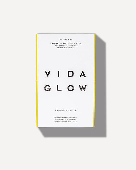 Vida Glow Marine Collagen Powder - Anti Aging Supplement with Collagen Peptides, Promotes Glowing Skin, Strong Nails, Healthy Hair | 30 Servings, Pineapple Flavor