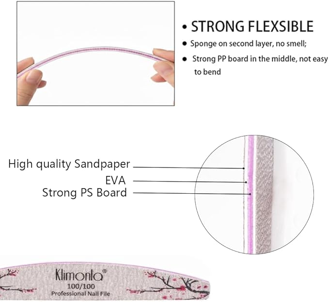 50PCS Floral Professional Nail Files 80/100/150/180/240 Grit, Emery Boards Nail Files for Natural Nails and Acrylic Nails, Double Sided Emory Boards limas para unas acrilicas Reusable Manicure Tools