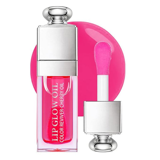 GECOMO Hydrating Lip Glow Oil, Moisturizing Lip Glow Oil, Nourishing Glossy Transparent Lip Oil, Plumping Lip Oil, Lip Balm, Non-sticky Tinted Toot Lip Balm for Lip Care (CHERRY) 0.2 OZ