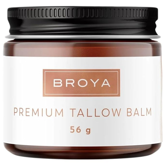 BROYA Premium Tallow Balm - Grass-Fed and Finished Beef Tallow for Skin with Jojoba Oil, Cocoa Butter and Vitamin E - Multi-Purpose Beef Tallow for Face, Body, and Lips - 56g
