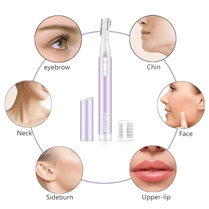 Funstant Upgraded Eyebrow Trimmer, Precision Electric Eyebrow Razor for Women Battery-Operated Facial Hair Remover with Comb No Pulling Sensation Painless for Face Chin Neck, Upper-Lip, Peach-Fuzz