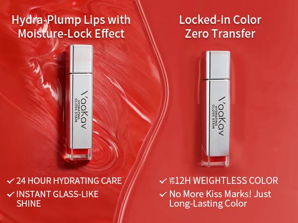 Glossy Lip Stain – Hydrating Tinted Lip Oil Stain with High-Shine Gloss Finish, Non-Sticky Moisturizing Lip Tint, Long-Lasting Stain for Soft & Plump Lips(02 PEACH BANG)