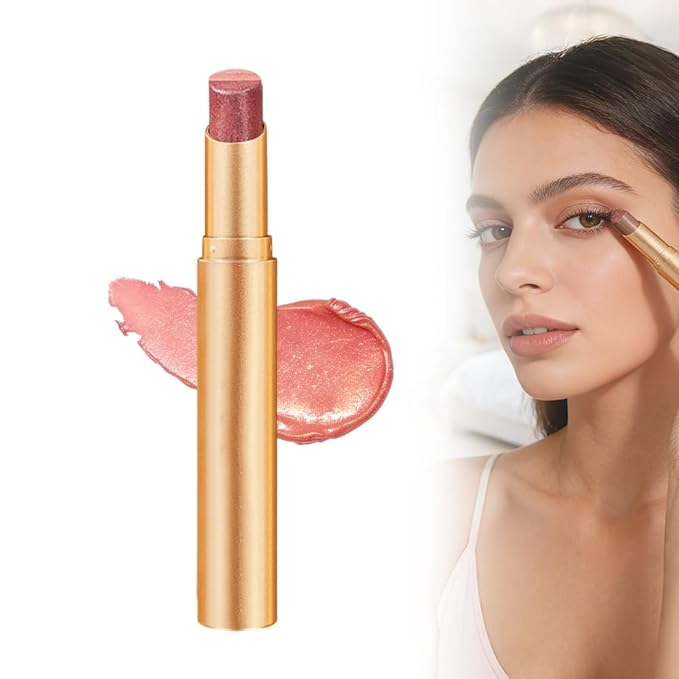 3-in-1 Easy Eyeshadow Stick, All-in-One Eyeshadow for Highlight, Transition & Contour, Quick Blendable Makeup Stick for Beginners, Portable Eyeshadows for Daily Use (Rose)