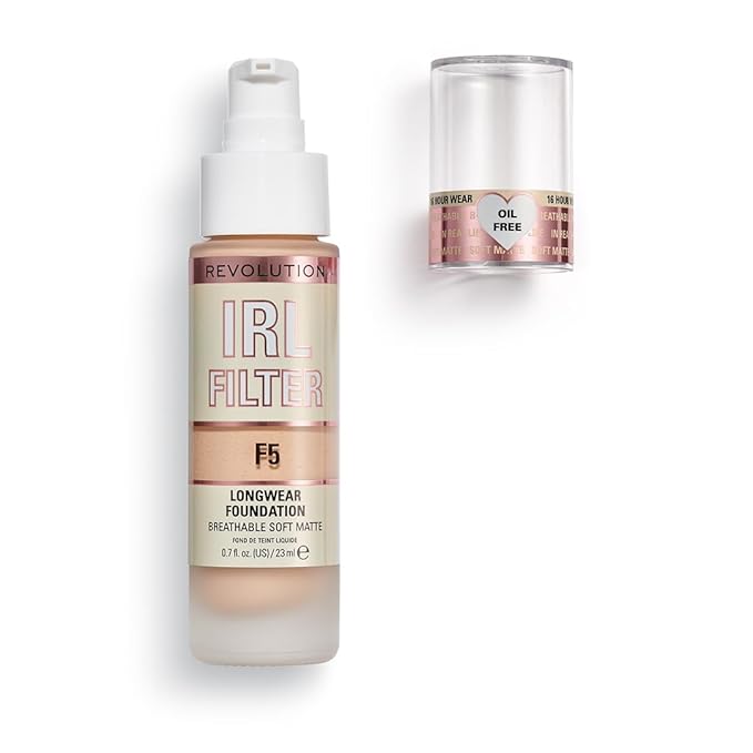 Revolution, IRL Filter Longwear Foundation, Soft & Breathable Formula, Medium to Full Coverage, Matte Finish, F5, 0.7 fl oz