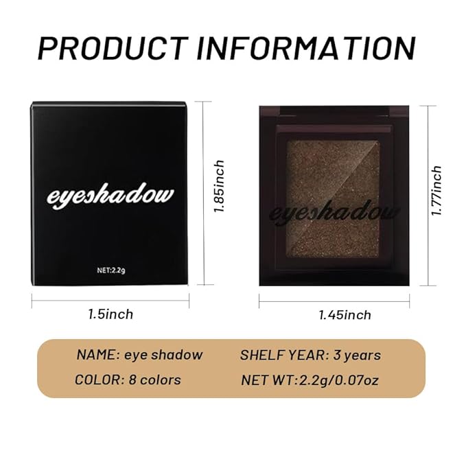 Sparkly Eyeshadow Palette for Women, Single Monochrome Eye Shadow Makeup, Shiny Pressed Cream Powder, Blendable Natural sombras para ojos, Holographic,Vegan,Travel (08-Glitter-Gold Brown)