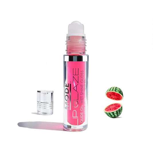 MODE Lip Glaze Flavored Lip Gloss WATERMELON Delicious Yummy Flavor, Roll On Sweet Wet Nourishing Shine, Hydrating Moisturizing Natural Skincare Fruit Oils, Made in NY USA