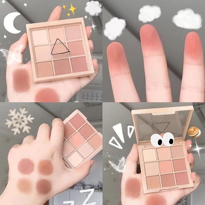 Kayswang 9 colors glitter eyeshadow palette makeup palette matte high pigment color cream texture natural eye shadow powder eye shadow palette in autumn and winter long lasting & waterproof (red)