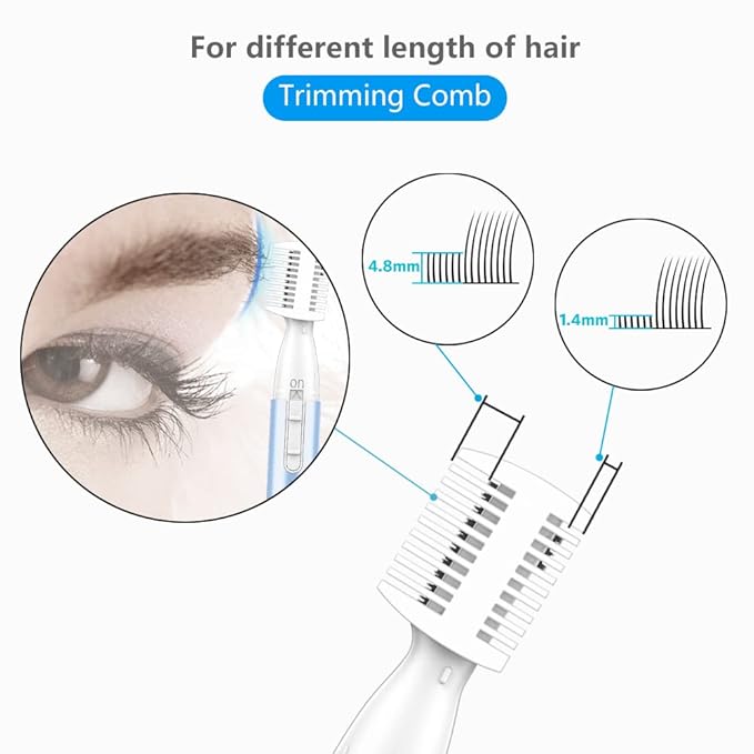 Funstant Upgraded Eyebrow Trimmer, Precision Electric Eyebrow Razor for Women Battery-Operated Facial Hair Remover with Comb No Pulling Sensation Painless for Face Chin Neck, Upper-Lip, Peach-Fuzz