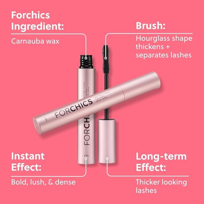 ForChics Nourishing Mascara - Growth and Strengthening Formula, Volumizing Black Lash Treatment with Antioxidants, Hormone-Free Lengthening Mascara for Thicker, Healthier Lashes